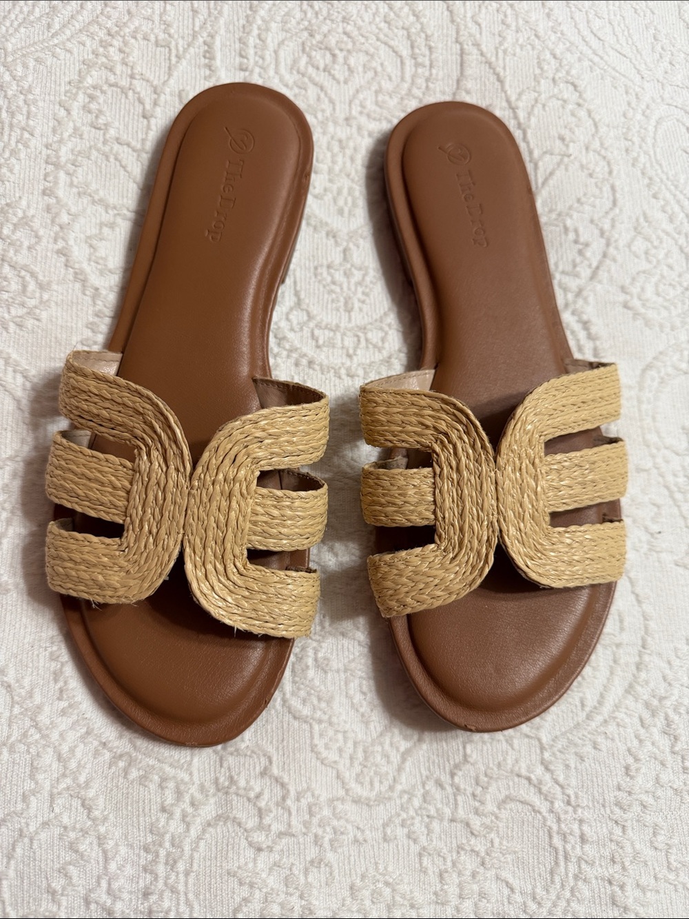 The Drop Size 8 Braided Straw Strap Slide Sandals